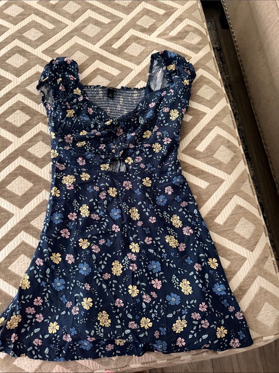 BCX Dresses & Skirts - BCX Navy Floral Fit-and-Flare Dress with Pink, Blue, Yellow Flowers